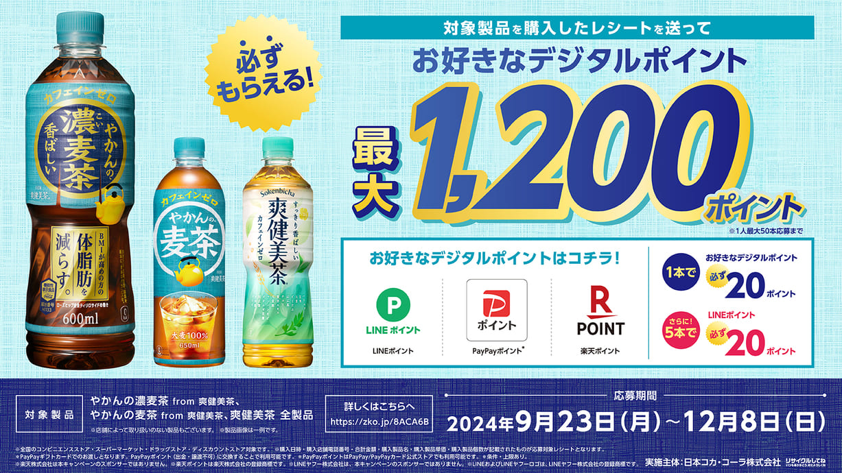 2024年9月 やかんの濃麦茶　LINEプラットフォーム レシートプロモーション